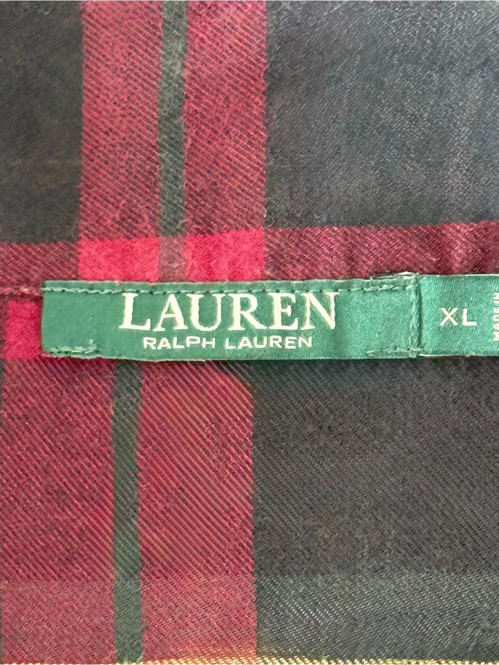 LAUREN Ralph Lauren Tartan Plaid Logo Flannel Leopard Collar Pajama Set Women XL